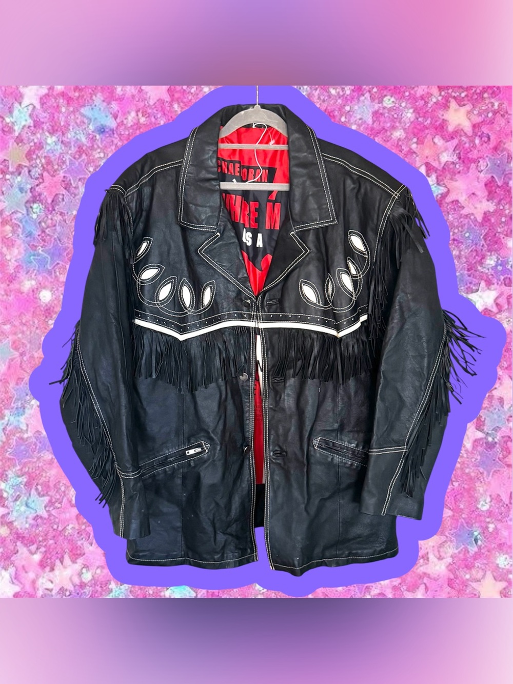 Michael Hoban vintage 90s leather fringe jacket XL biker north beach 1990s USA